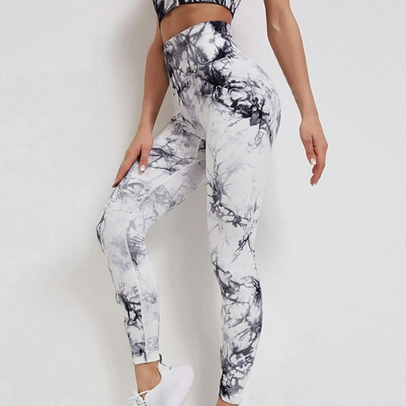 WEIee Womens Tall Yoga Pants Workout Leggings for Women Elastic High Waist Belly Control Workout Trousers Printed Hip Lift Casual Tights Slim Fit Outdoor Athletic Jogger Black L