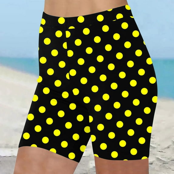 WEIee Workout Shorts Women Yoga Shorts Women Stretchy High Waisted Printed Tights Belly Control Fashion Summer Joggers Shorts Ladies Holiday Fitness Slim Fit Leggings Yellow S