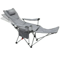 #WEJOY 2-in-1 Reclining Padded Camping Chair 3 Position Folding Lawn Chairs for Adult,Grey