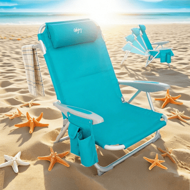 #WEJOY Backpack Beach Chair, 4-Position Adjustable Folding Chair, Aluminum Folding Beach Chair, Low Camping Chair for Adults with Headrest, Cup Holder, Towel Rack, Max Load 265 lbs