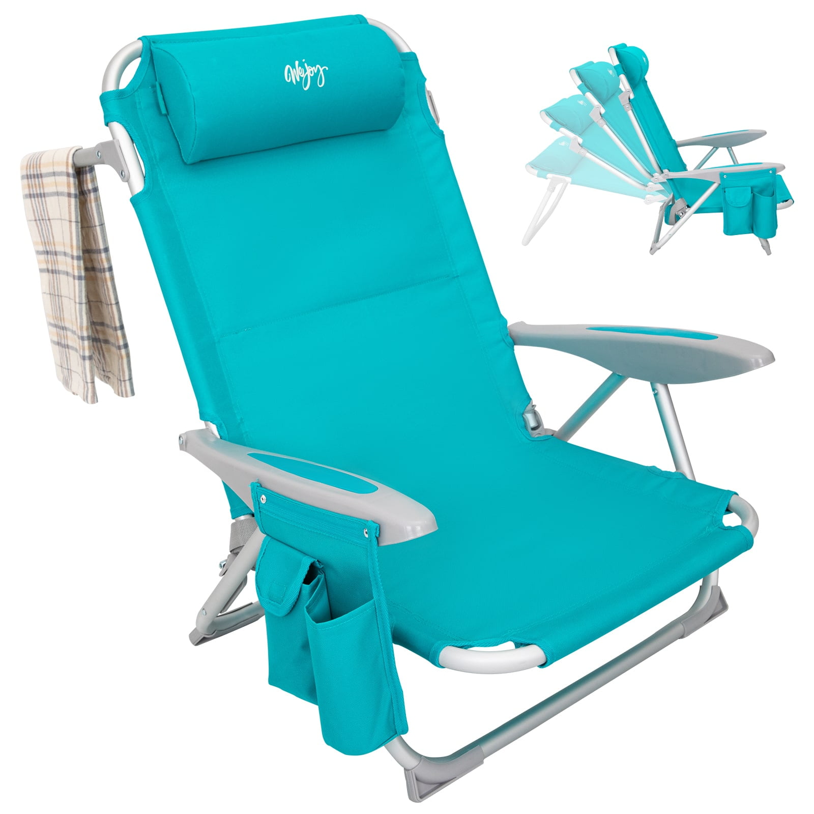 WEJOY 4 Position Beach Chair Aluminum Folding Lawn Chair Low Seat Folding Camping Chair for Adult Cyan Walmart Business Supplies