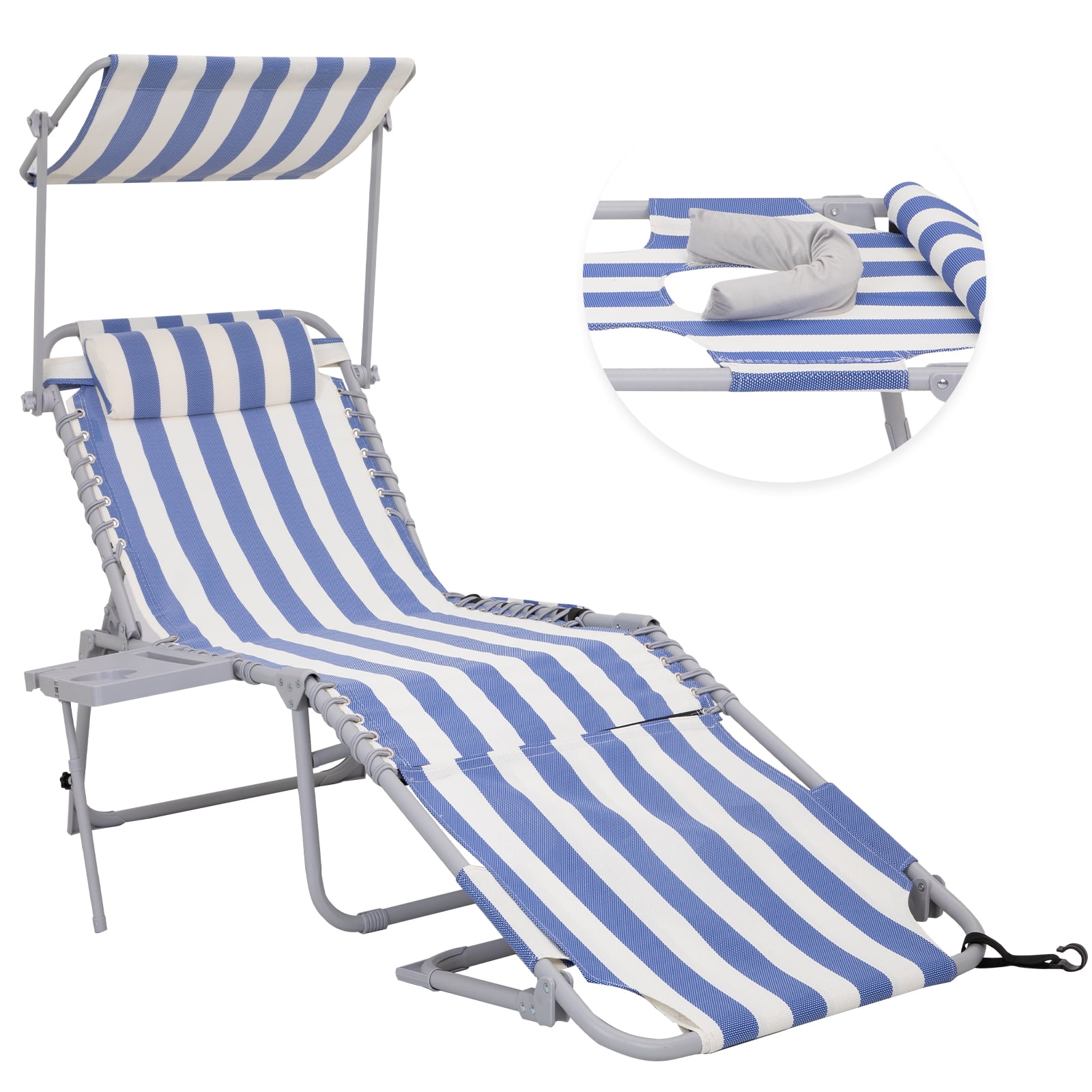 WEJOY Camping Chairs Folding Recliner Chair Adjustable With Detachable Footrest Headrest Cup Holder Lightweight Portable Padded Reclining Camp Chair Fold Up Chair For Beach Garden,Grey Set Of 2