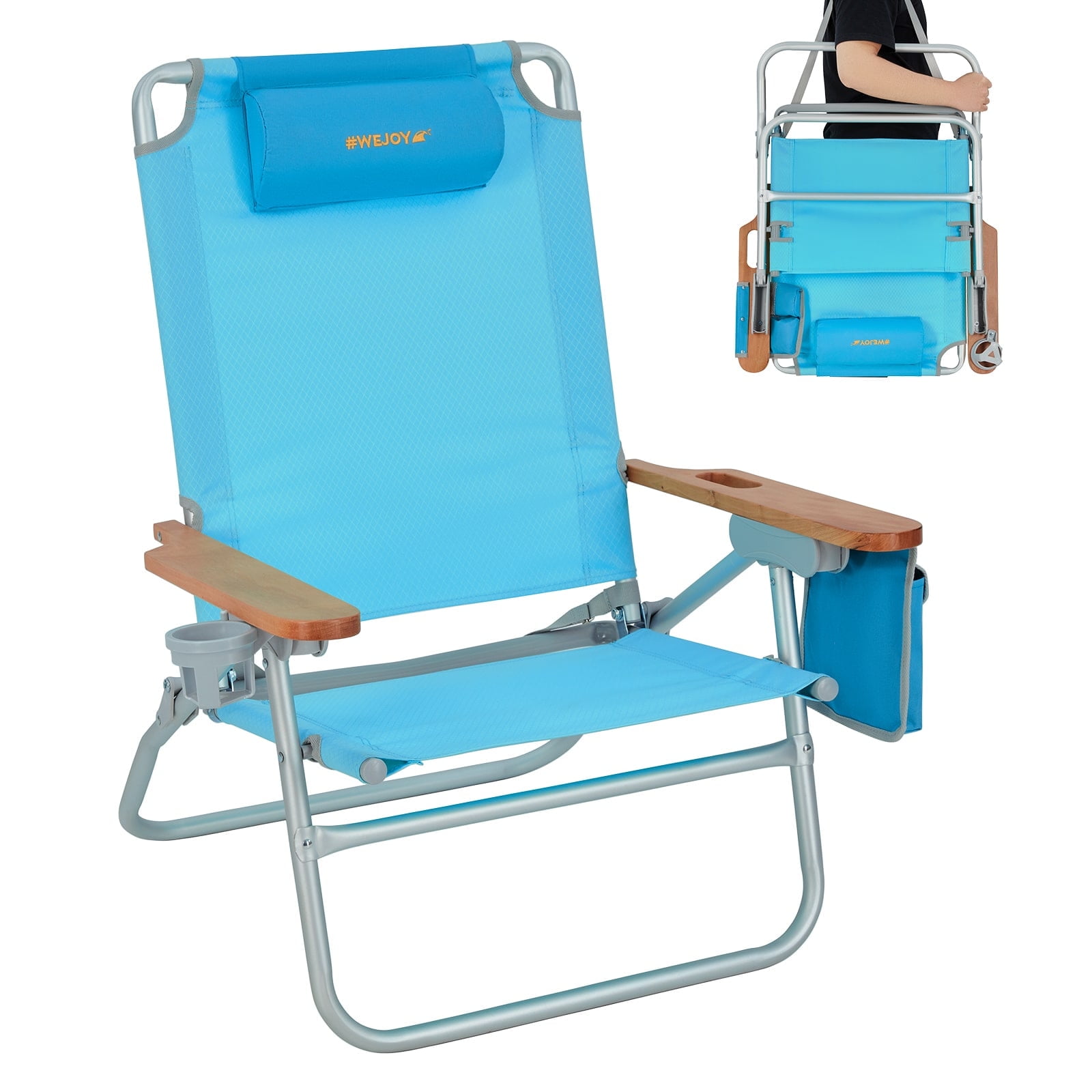 WEJOY Low Folding Beach Chair, Aluminum, Portable, High Weight Capacity