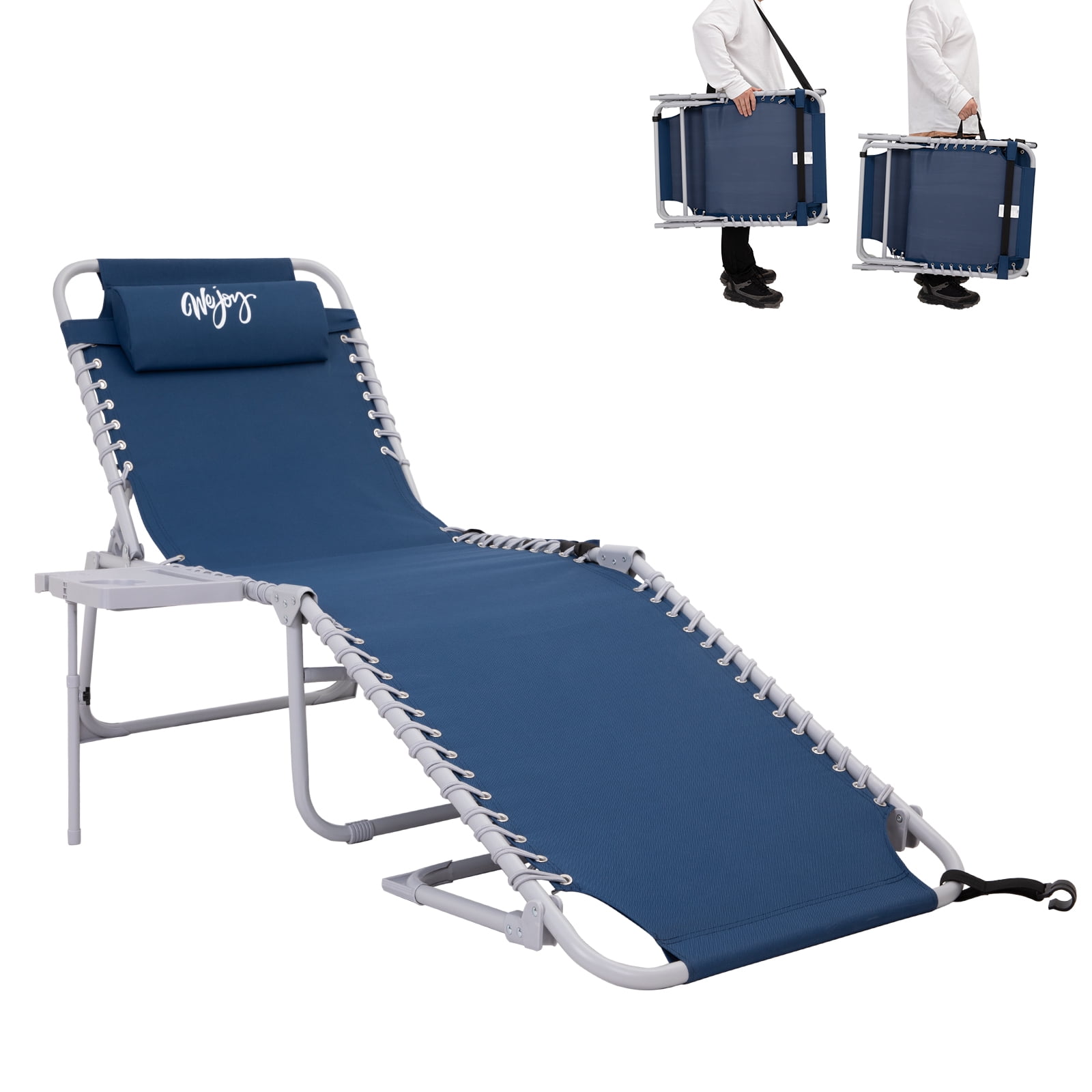 WEJOY Camping Chairs Folding Recliner Chair Adjustable With Detachable Footrest Headrest Cup Holder Lightweight Portable Padded Reclining Camp Chair Fold Up Chair For Beach Garden,Grey Set Of 2