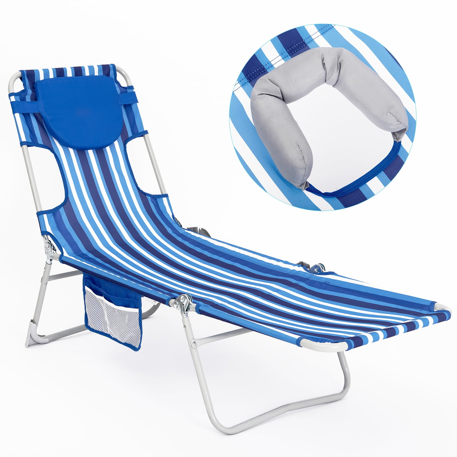 WEJOY Face Down Beach Lounge Chairs for Adult(Darkblue/White)