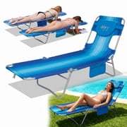 WEJOY Beach Chaise Lounge Chair, Folding Reclining Chair with Face & Arm Hole, Tanning Chaise 5-Position Adjustable Camping Recliner Chair