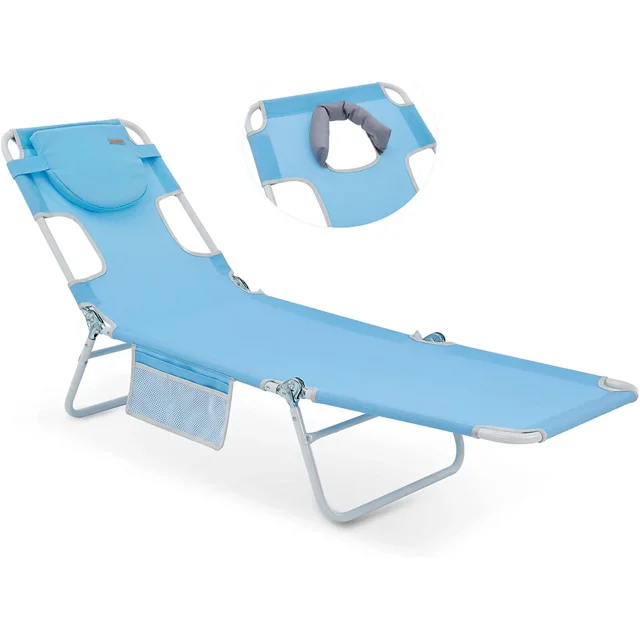 #WEJOY Face Down Tanning Chair, Beach Lounge Chairs, Portable Lightweight Reclining Chair for Adult(Blue)