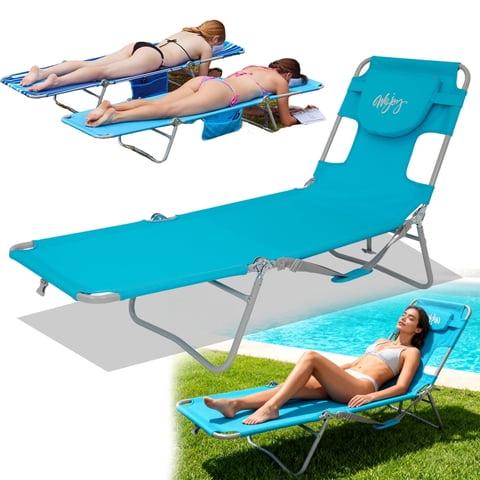 WEJOY Beach Lounge Chair, Tanning Chairs for Adult with Face & Arm Hole, 5-Position Face Down Outdoor Folding Chaise, Portable Folding Beach Chaise, Camping Chair