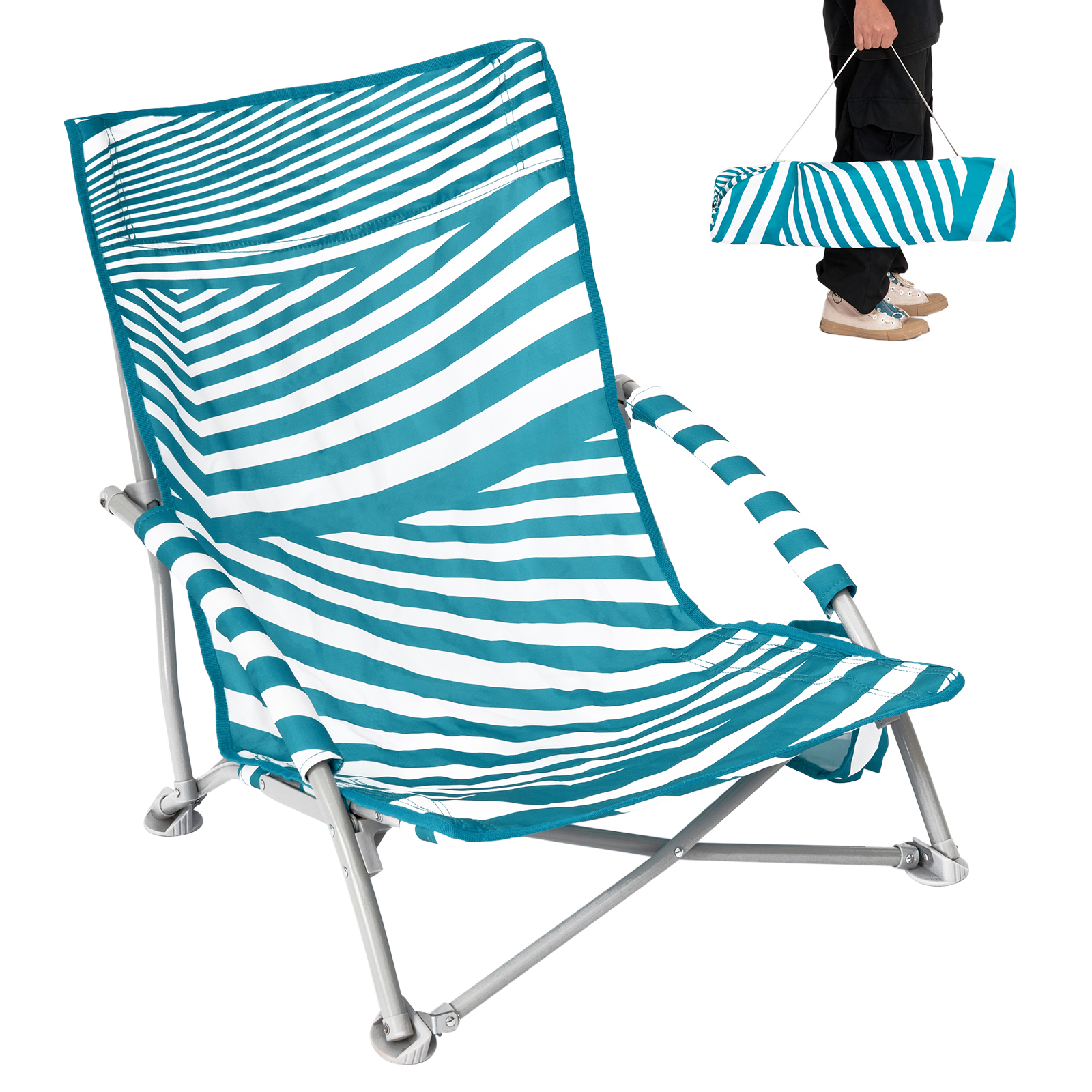 Caribbean Joe High Weight Capacity Back Pack Beach Chair, Blue Stripes