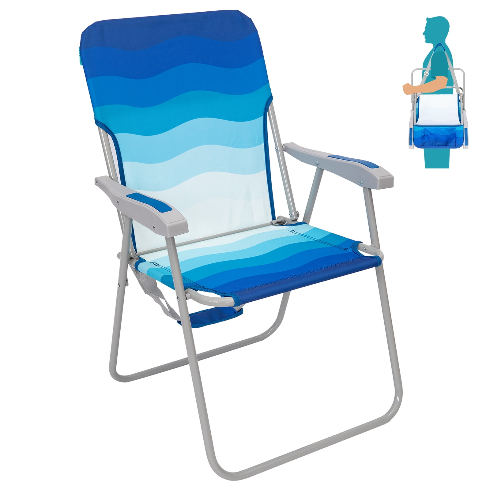 WEJOY Portable High Back Outdoor Lawn Chairs Folding Beach Chairs for Adults Darkblue White Walmart