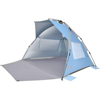 #WEJOY Pop Up Beach Tent Sun Shade Tent with UV Protection Extended Porch 3 Mesh Windows Blue