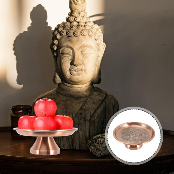 Phenofice Buddhist Offering Plate Zinc Alloy Dark Brown For Temple Use 1Pcs 6.37X6.37X2.55in
