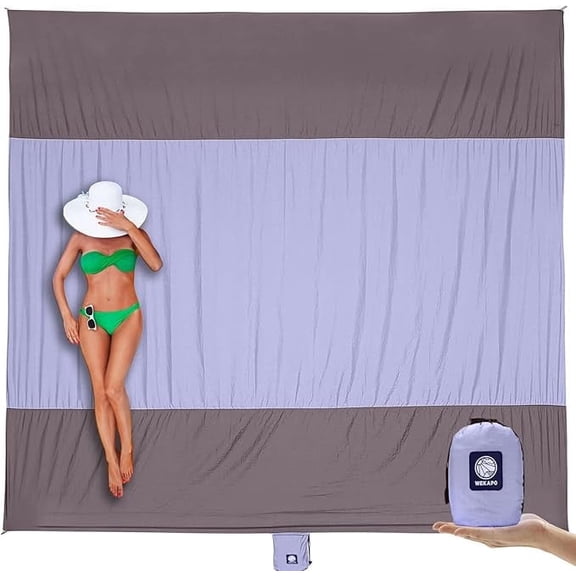WEKAPO Beach Blanket Sandproof Waterproof, Extra Large Beach Mat, Oversized & Compact Sand Free Mat Quick Drying, Lightweight & Durable with 6 Stakes & 4 Corner Pockets