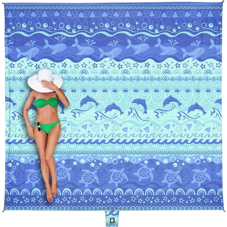 WEKAPO Beach Blanket Waterproof Sandproof Oversized 11 Ft X 9 Ft Extra Large Sand Free Beach Mat with Stakes Essentials for Outdoor Beach Picnic Travel Bohemian Sealife 1 10 Person Walmart