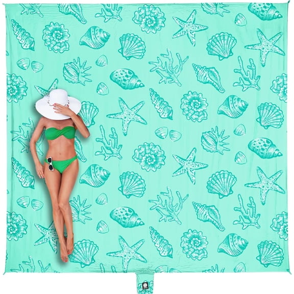 WEKAPO Beach Blanket Waterproof Sandproof Oversized, Extra Large Beach Mat Sand Free, Lightweight & Compact Sand Free Mat with 6 Stakes & 4 Corner Pockets