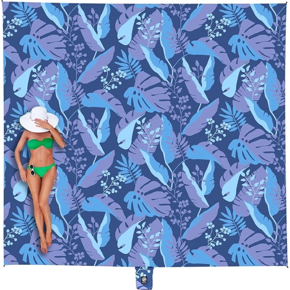 WEKAPO Beach Blanket Waterproof Sandproof Oversized, Extra Large Beach Mat Sand Free, Lightweight & Compact Sand Free Mat with 6 Stakes & 4 Corner Pockets