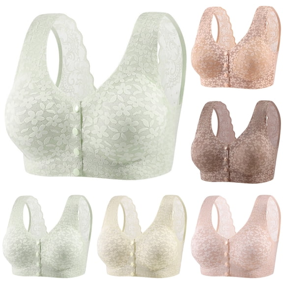 WEKDKAI Bras for Older Women Plus Size Front Closure Bralettes Womens Wireless Lace Splice Comfort Sports Bras