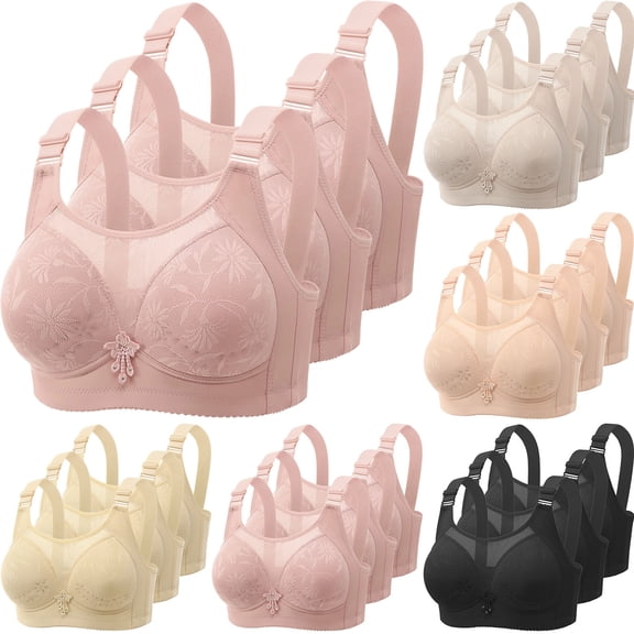WEKDKAI Womens 3 Packs Bras Wireless Push Up Bra Mesh Splice Breathable Comfort Large Sports Bras for Women