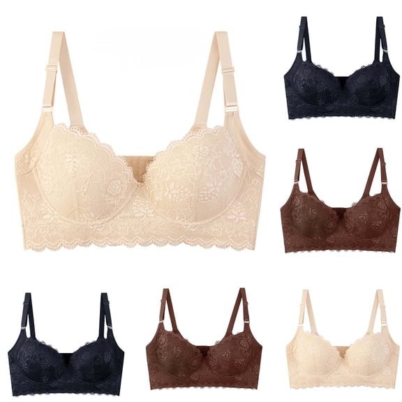 WEKDKAI Womes Plus Size Bras Lace Splice No Underwire Bras Push Up Breathable Comfort Bralettes S-5XL