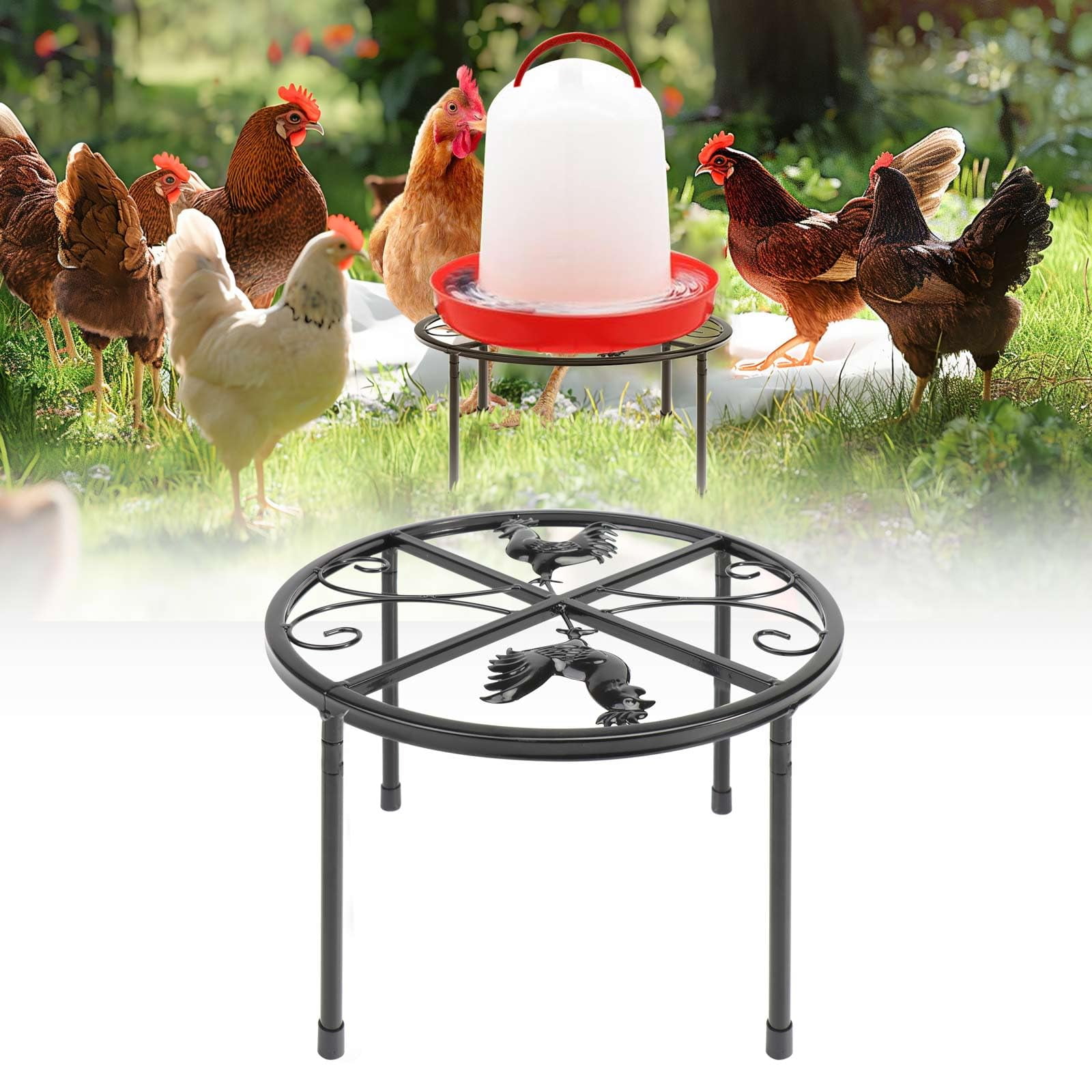 WEKIS Chicken Feeder Waterer Stand Heavy Duty Round Iron Support Rack ...