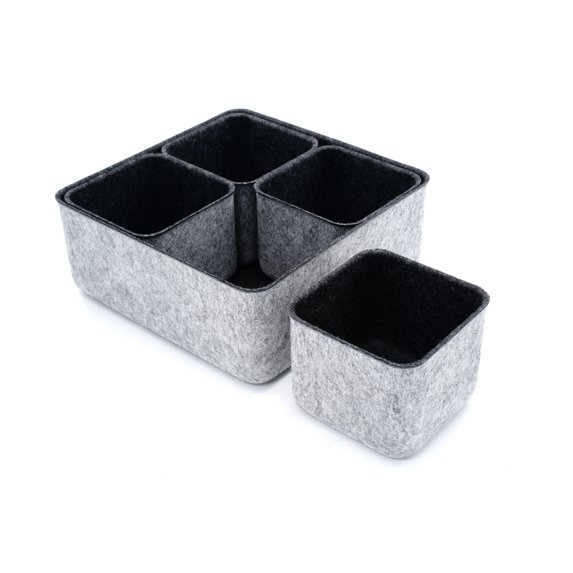 WELAXY Storage bins Set Office Drawer Organizers for School Home Kitchen Closet Cabinet Desk organizing boxes Pack of 5 (Charcoal)