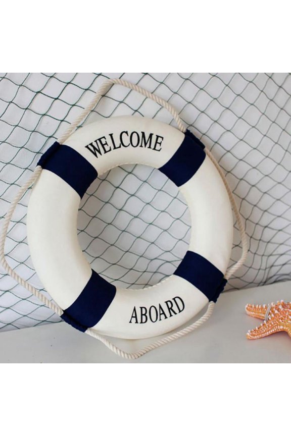 WELCOME ABOARD Swimming Lifeguard Life Preserver Life Buoy Navy Mediterranean Style Beach Wall Decor