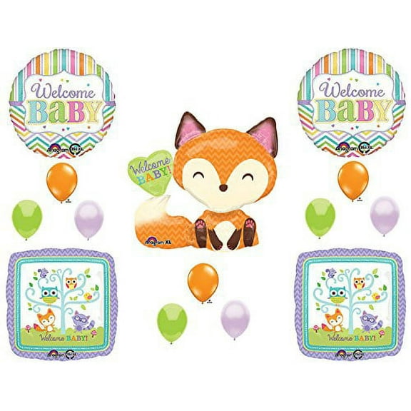 WELCOME BABY Woodland Friends Shower Balloons Decoration Supplies Fox Chevron by Anagram