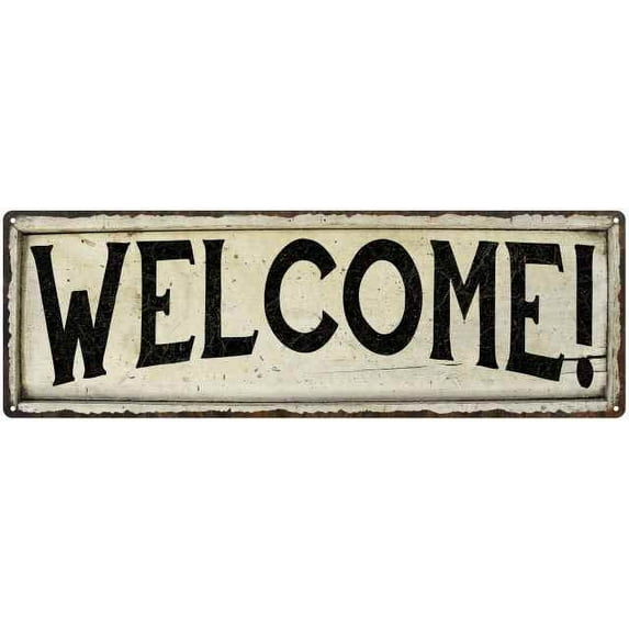 WELCOME! Farmhouse Style Wood Look Sign Gift 8x24 Metal Decor 108240028293