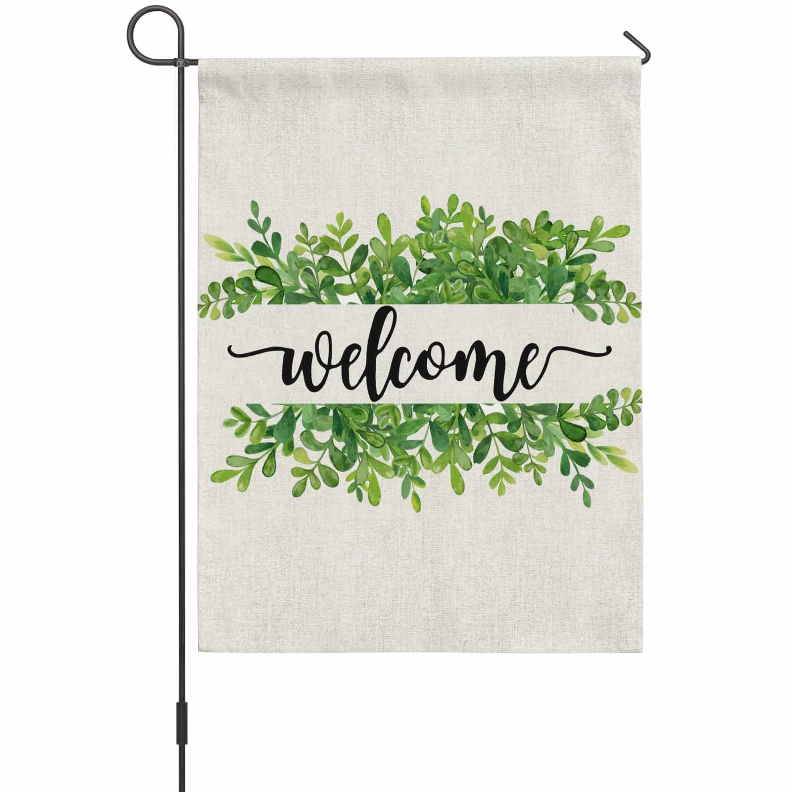 WELCOME Green Leaves House Flag 28 x 40 Inches, Summer Farmhouses Countryside Weather Proof Outdoor Patio Flags Double Sided Small House Decoration for Yard Lawn Outside Home