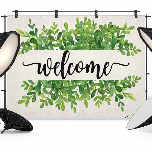 WELCOME Green Leaves Photography Backdrop 7x5FT, Summer Farmhouses Countryside Photo Backdrops, Background for Photography Studio Photo Studio Background, Back Drop for Photoshoot