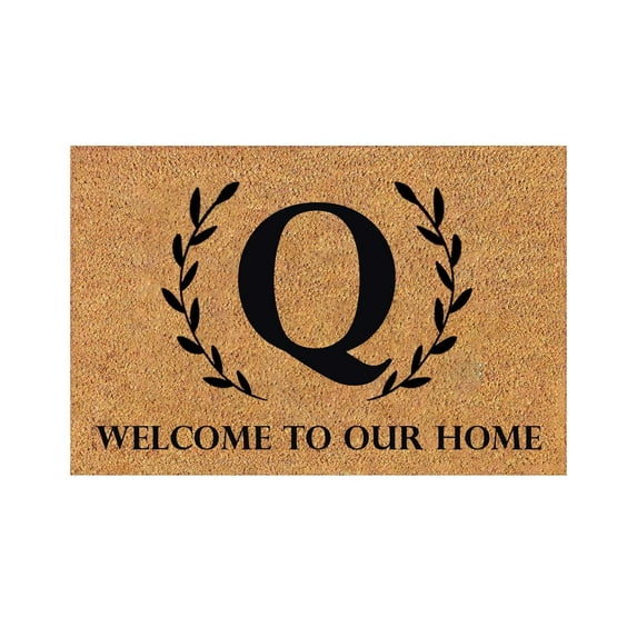 WELCOME TO OUR HOME Natural Jute Doormat & Floor Mat 24"x16", Monogram Q Scroll Design, Non-Slip Entryway Rug, Reversible Front Porch Mat, Farmhouse Decor​​