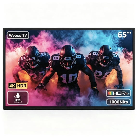 WELE 65" Outdoor TV, 4K HDR 1000-Nits Ultra Bright Anti-Glare IP65 Waterproof Dustproof All-Weather Smart TV with Wi-Fi Bluetooth & Remote for Deck