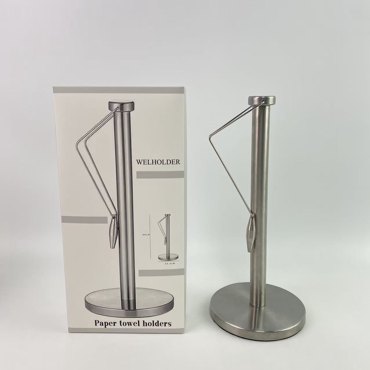 WELHOLDER Paper towel holders,Paper Towel Holder Stand Countertop with Heavy Weighted Stainless Steel Base, Free Standing Paper Towel Holder (Brushed Nickel)