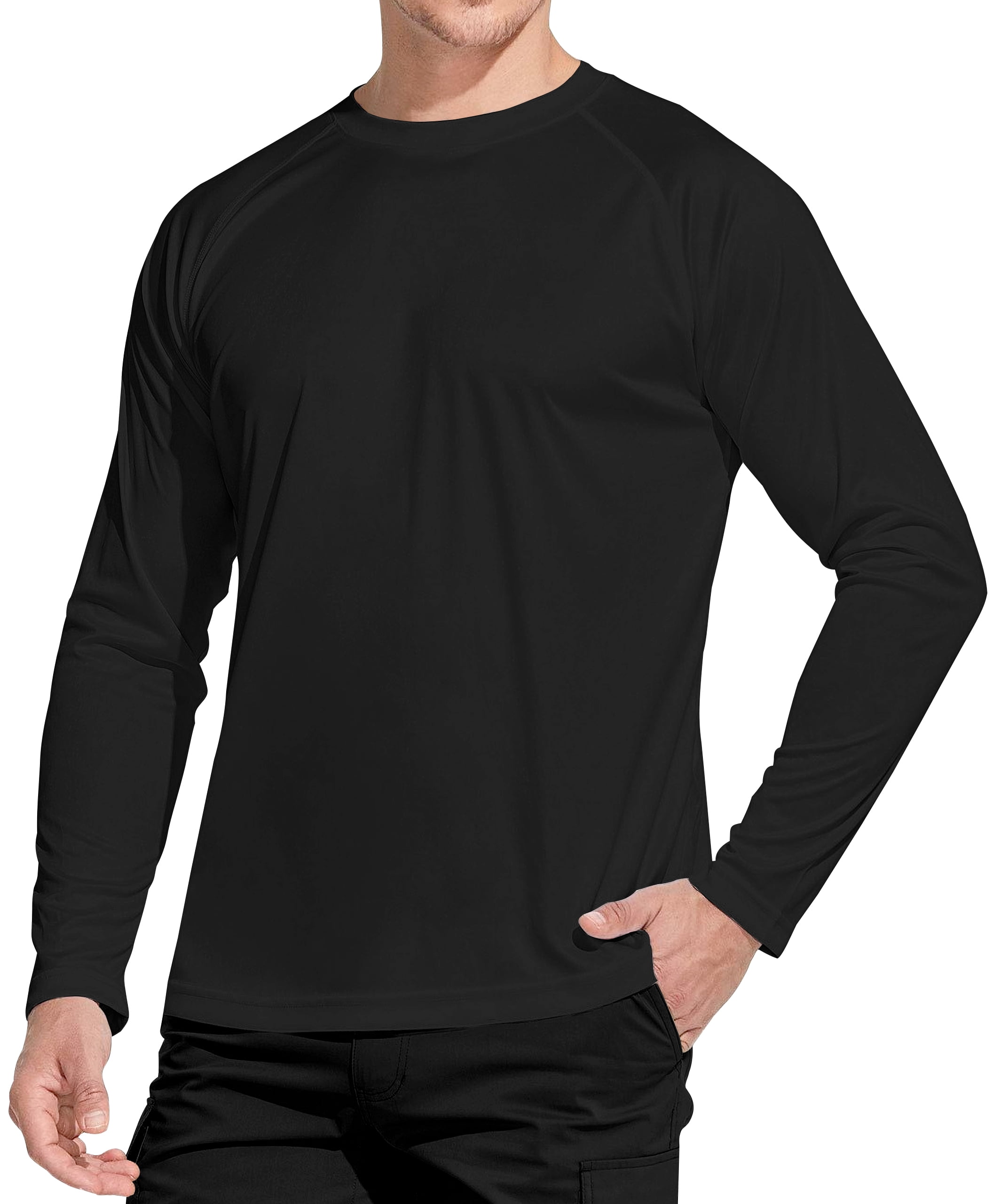 WELIGU Men's Long Sleeve Shirts Lightweight UPF 50+ T-Shirts Fishing Dark  Grey Size Male L
