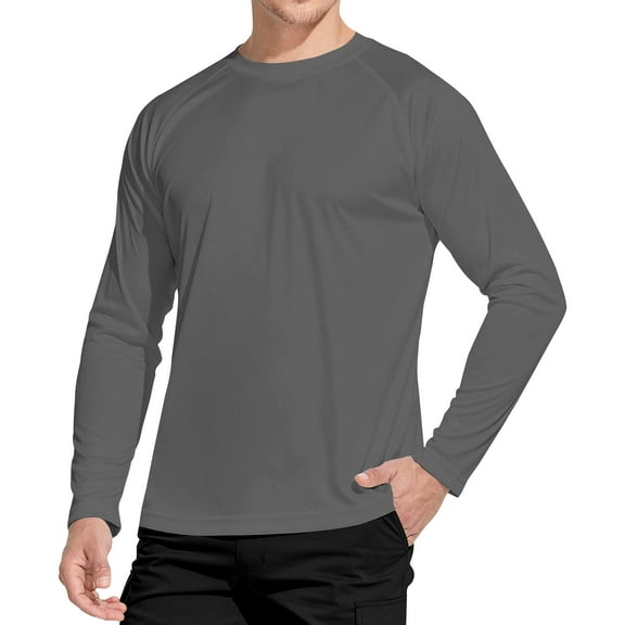 WELIGU Men's Long Sleeve Shirts Lightweight UPF 50  T-Shirts Fishing Dark Grey Size Male S