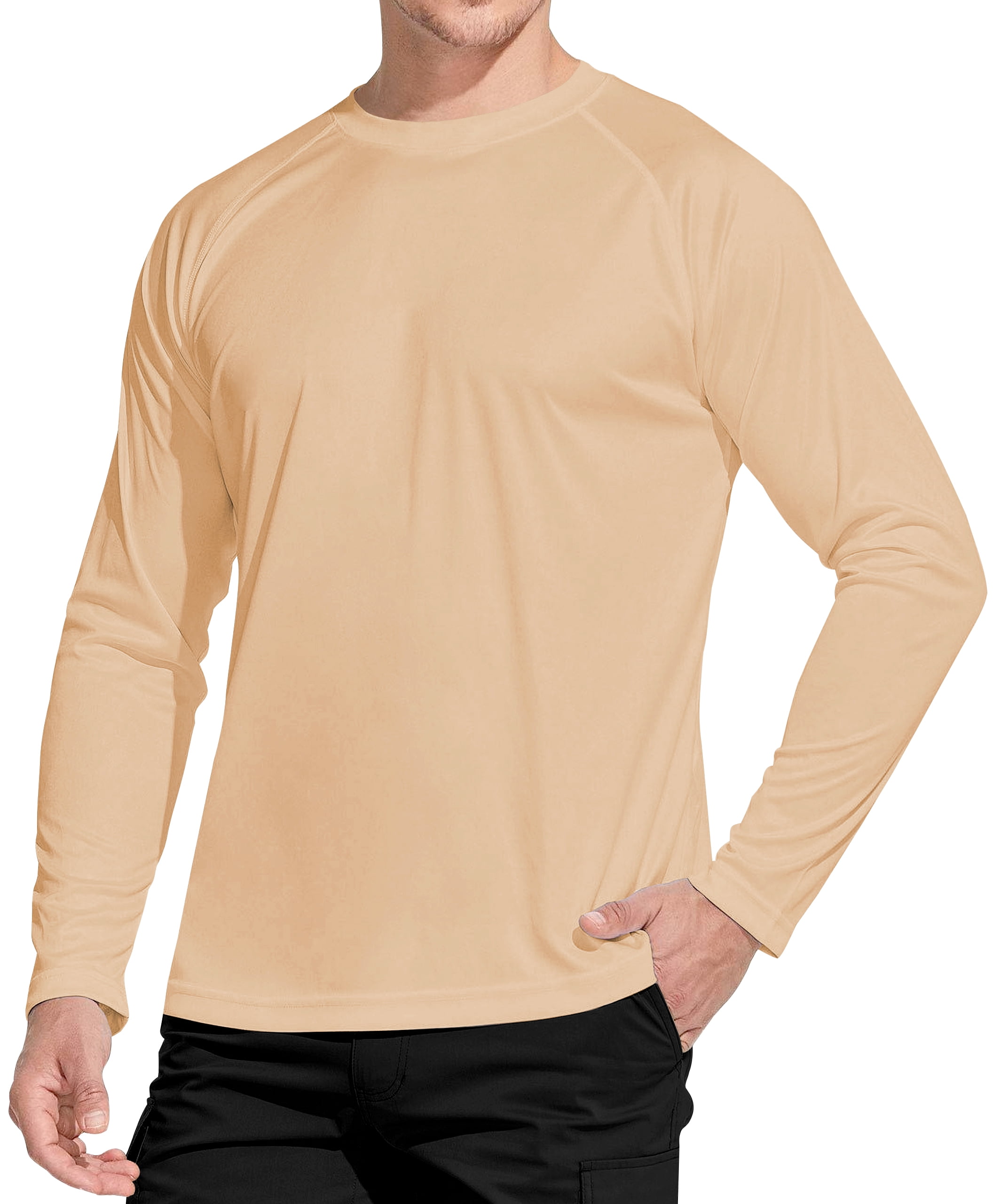 WELIGU Men's Long Sleeve Shirts Lightweight UPF 50+ T-Shirts Fishing Powder  Green Size Male S 