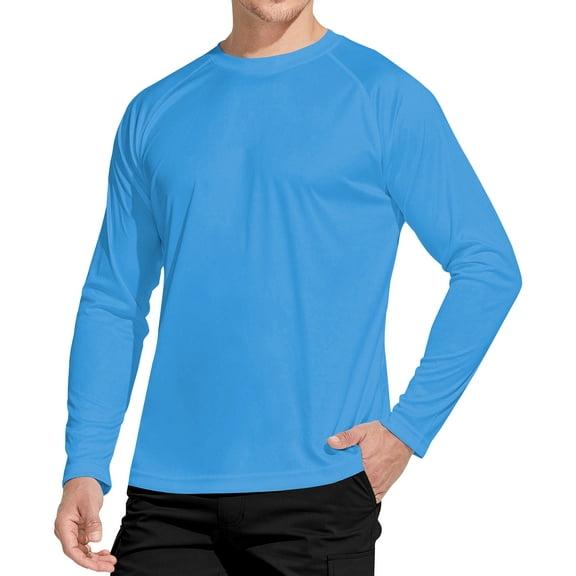 WELIGU Men's Long Sleeve Shirts Lightweight UPF 50 T-Shirts Fishing Light Blue Size Male M