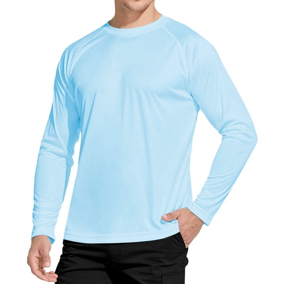 WELIGU Men's Long Sleeve Shirts Lightweight UPF 50+ T-Shirts Fishing Light Green Size Male Xl