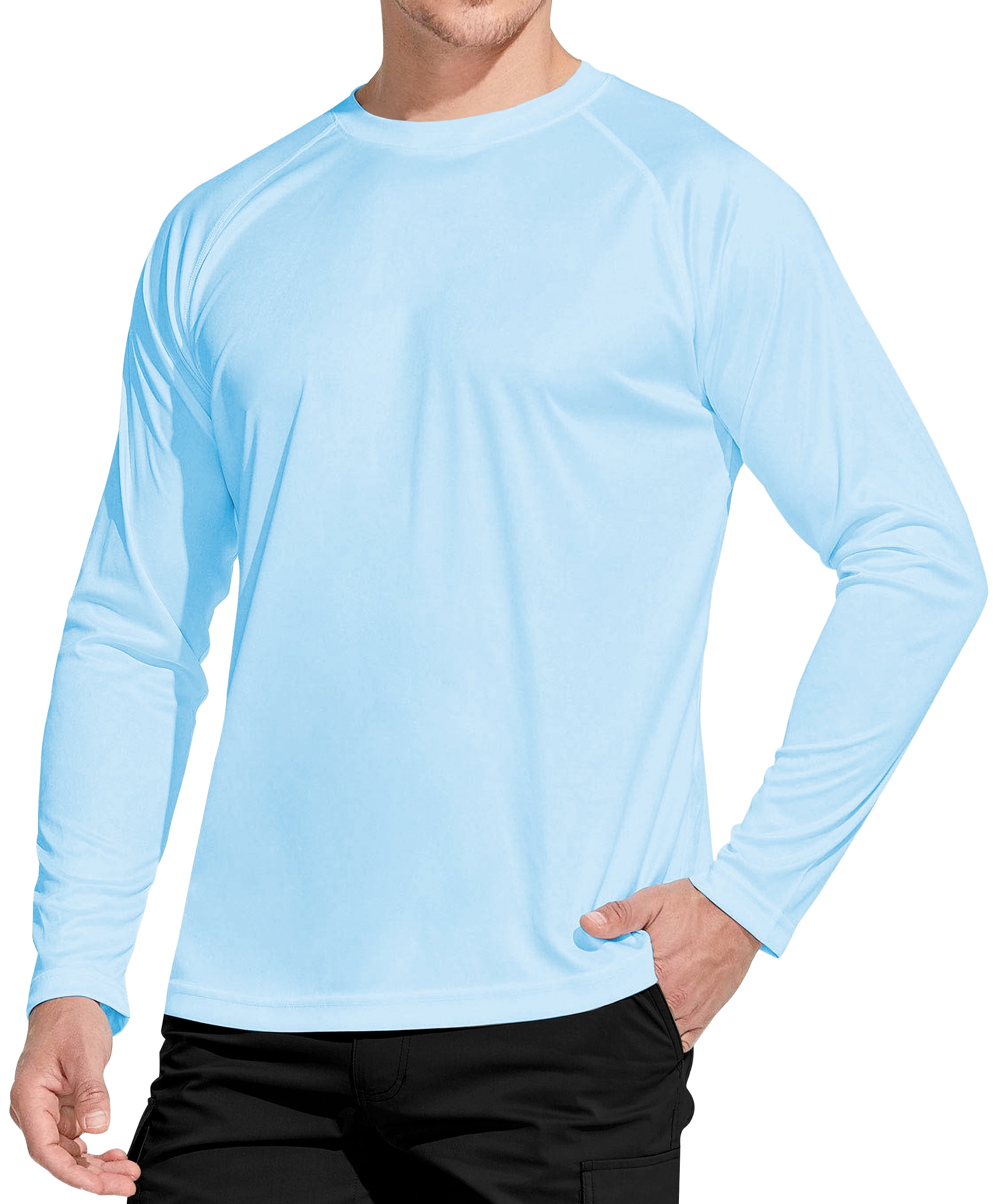 WELIGU Men's Long Sleeve Shirts Lightweight UPF 50+ T-Shirts Fishing White  Male Size L 