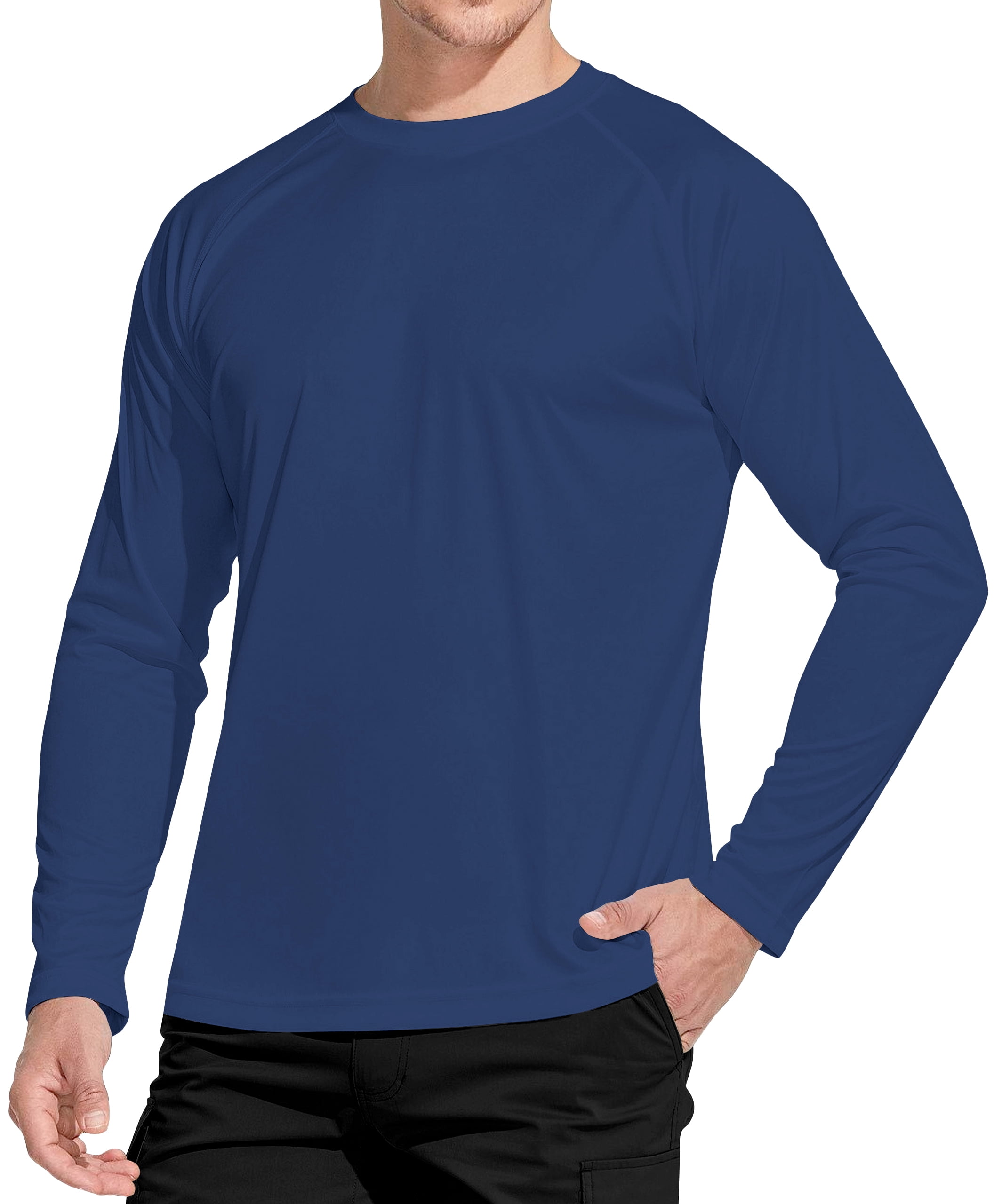 WELIGU Men's Long Sleeve Shirts Lightweight UPF 50+ T-Shirts Fishing Navy  Blue Size Male Xl