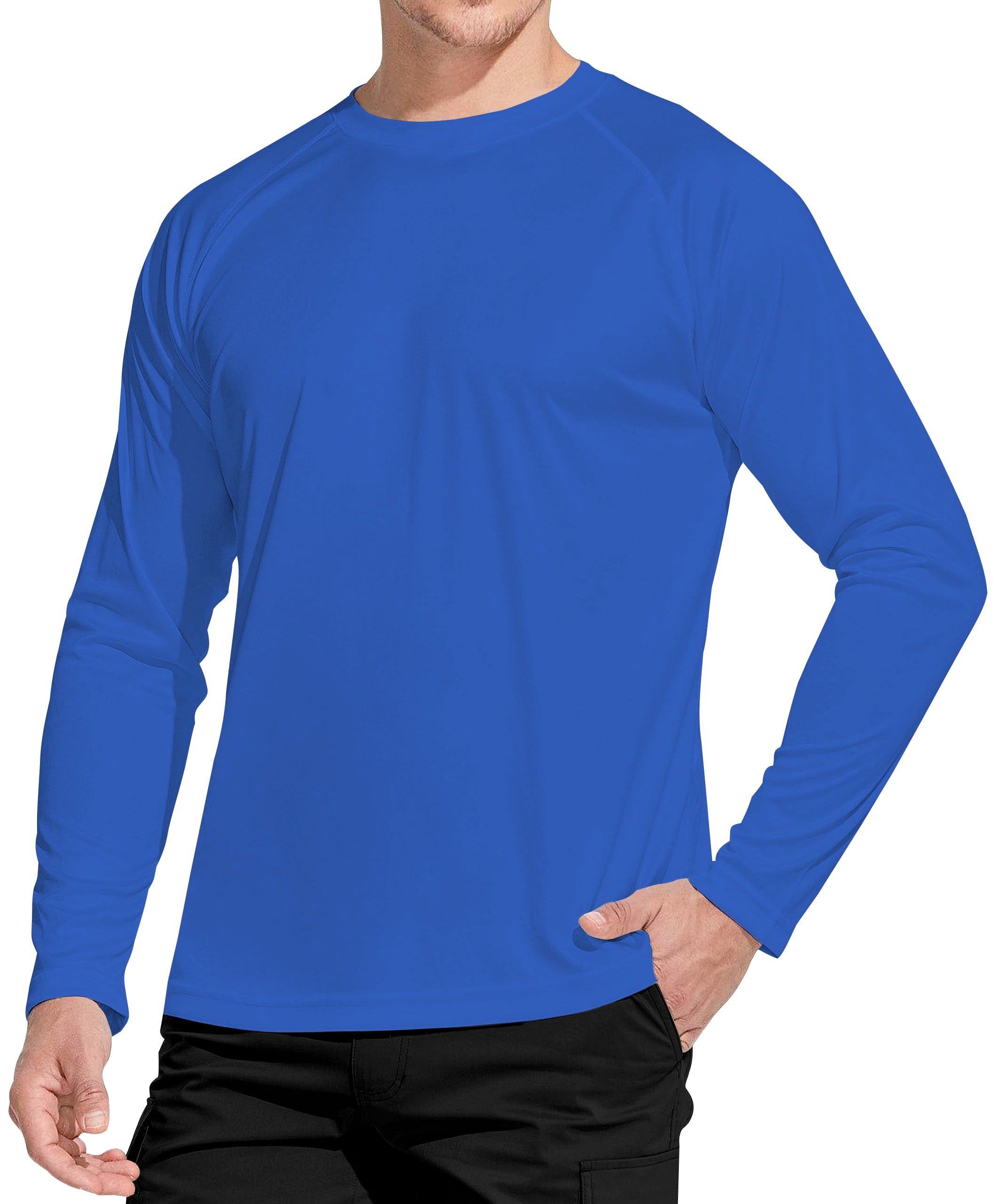 WELIGU Men's Long Sleeve Shirts Lightweight UPF 50+ T-Shirts Fishing Royal  Blue Size Male L 