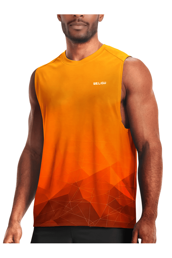 Men's Performance Muscle Tank Top, Quick Dry Eyelet Fabric Sleeveless Gym & Beach Shirt Orange 3XL