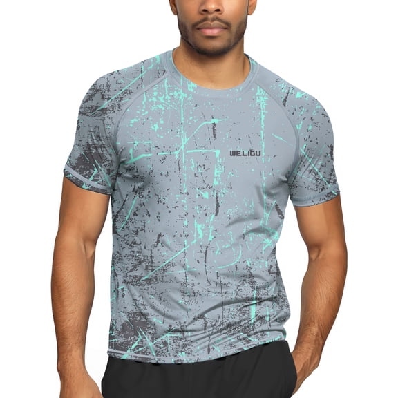 WELIGU Men's Rashguard Swim Shirt Short Sleeve UPF 50  Sun Protection Shirt SPF Quick Dry Water Lightweight Shirt huilv-Tshirt-3XL