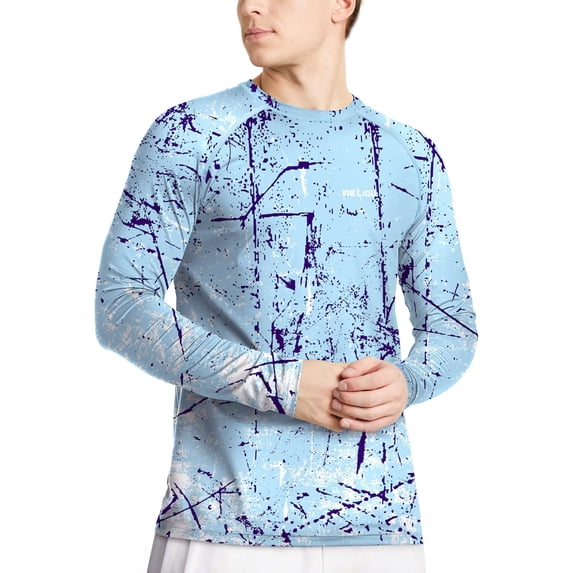 WELIGU Men's Swim UPF 50+ Sun Protection Shirt Long Sleeve SPF Fishing Outdoor UV Hiking Lightweight Shirts Lanzi-Long-XL