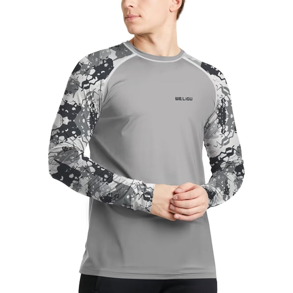 WELIGU Men's UPF 50  Sun Protection Shirt Long Sleeve SPF Fishing Outdoor UV Hiking Lightweight Shirts Gray-Long-XL