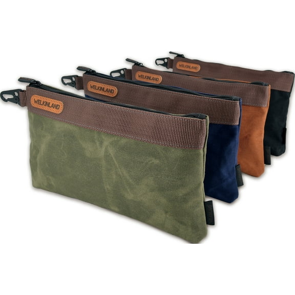 WELKINLAND Heavy-Duty Canvas Tool pouch, 4PCS Tool pouches, 12" Tool pouch, Waxed Canvas zipper tool pouch, Canvas socket bag, Canvas tool bag zipper, Tool pouch bag, Zipper tool pouch
