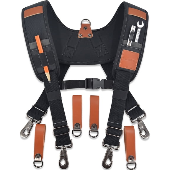 WELKINLAND Heavy-Duty leather tool belt suspenders, Leather tool bag suspenders, Leather suspenders for tool belt, Carpenter suspenders, Construction tool belt, Tool belt suspenders for men
