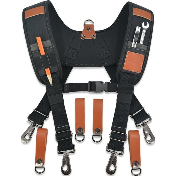 WELKINLAND Heavy-Duty leather tool belt suspenders, Leather tool bag suspenders, Leather suspenders for tool belt, Carpenter suspenders, Construction tool belt, Tool belt suspenders for men
