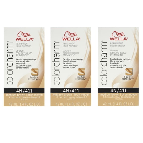 WELLA COLOR CHARM Liquid Hair Color Medium Brown 1.4oz  HC-L411/4N (3 Pack)