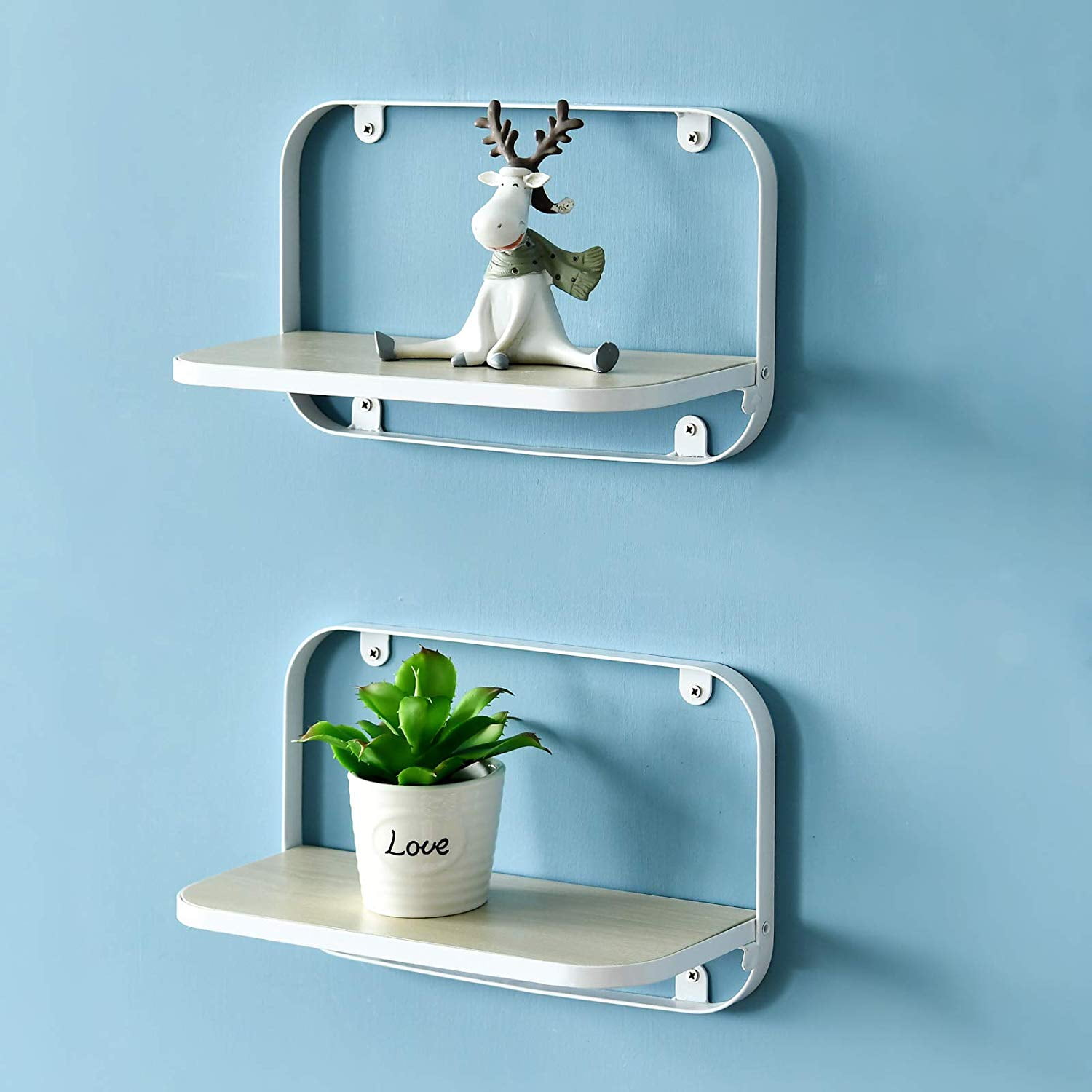 Arlington 12'' Walnut and White Floating Wall Shelves, Set of 2